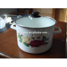 Emaille High Stock Pot mit hohlen Griffabziehbildern und Glasdeckel Emaille High Stock Pot mit hohlen Griffabziehbildern und Glasdeckel